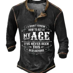 Clearance OUKU Men's Graphic Letter Henley Shirt Tee Long Sleeve 3D Print Fashion Designer Comfortable Outdoor Casual Daily Spring & Fall Black Blue Green Coffee Henley Henley T-Shirt