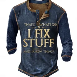 Clearance OUKU Men's Graphic Letter I Fix Stuff Henley Shirt Tee Long Sleeve 3D Print Fashion Designer Comfort Casual Daily Wear Going out Spring & Fall Black Navy Blue Blue Brown Gray Henley Henley T-Shirt