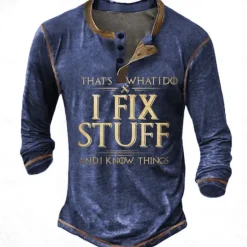Clearance OUKU Men's Graphic Letter I Fix Stuff Henley Shirt Tee Long Sleeve 3D Print Fashion Designer Comfort Casual Daily Wear Going out Spring & Fall Black Navy Blue Blue Brown Gray Henley Henley T-Shirt