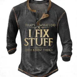 Clearance OUKU Men's Graphic Letter I Fix Stuff Henley Shirt Tee Long Sleeve 3D Print Fashion Designer Comfort Casual Daily Wear Going out Spring & Fall Black Navy Blue Blue Brown Gray Henley Henley T-Shirt