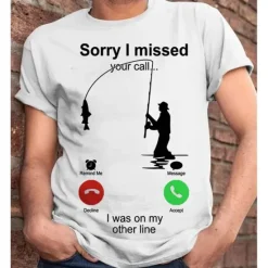 New OUKU Men's Graphic Letter I'm Sorry I Missed Your Call, I Was On My Other Line T Shirt Casual Style 100% Cotton Short Sleeve Graphic Shirt Wine Heather Gray Black Comfortable Tee Vacation Casual Fashion