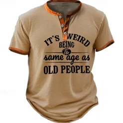 Best OUKU Men's Graphic Letter Old People T shirt Henley Shirt Short Sleeve 3D Print Fashion Retro Vintage Classic Sports Outdoor Holiday Going out Spring & Summer Black Blue Khaki Henley Henley T-Shirt