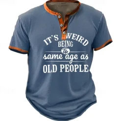 Best OUKU Men's Graphic Letter Old People T shirt Henley Shirt Short Sleeve 3D Print Fashion Retro Vintage Classic Sports Outdoor Holiday Going out Spring & Summer Black Blue Khaki Henley Henley T-Shirt