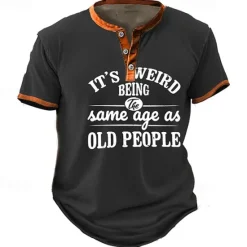 Best OUKU Men's Graphic Letter Old People T shirt Henley Shirt Short Sleeve 3D Print Fashion Retro Vintage Classic Sports Outdoor Holiday Going out Spring & Summer Black Blue Khaki Henley Henley T-Shirt
