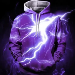 Discount OUKU Men's Graphic Lightening Hoodie Hoodies Sweatshirt Fashion Daily Long Sleeve Hooded Vacation Sports Outdoor Holiday Red Blue Print Front Pocket Spring & Fall Designer