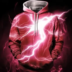 Discount OUKU Men's Graphic Lightening Hoodie Hoodies Sweatshirt Fashion Daily Long Sleeve Hooded Vacation Sports Outdoor Holiday Red Blue Print Front Pocket Spring & Fall Designer
