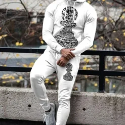 Outlet OUKU Men's Graphic Lion Animal Patterned 2pcs 3D Sweatshirt Sets Tracksuit Hoodies Long Sleeve Long pants Hooded Streetwear Sportswear Basic Sports & Outdoor Casual Sports Print Spring Fall Black White