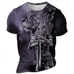Sale OUKU Men's Graphic Lion Knights Templar T Shirt Short Sleeve T shirt 3D Print Crew Neck Shirt Gothic Subculture Sports Outdoor Holiday Going out Burgundy Blue Purple Spring & Summer Clothing Apparel S M L