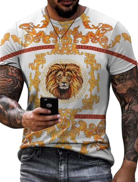Clearance OUKU Men's Graphic Lion Shirt T Shirt Tee Funny T Shirts Short Sleeve T shirt 3D Print Crew Neck Shirt Vintage Designer Basic Casual Daily Weekend Black White Green Summer Clothing Apparel Plus Size S M L