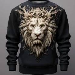 Hot OUKU Men's Graphic Lion Sweatshirts Golf Pullover Sweatshirt Long Sleeve Sweatshirt Crew Neck Fashion Daily Casual 3D Print Vacation Holiday Going out Print Spring & Fall