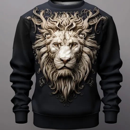 Hot OUKU Men's Graphic Lion Sweatshirts Golf Pullover Sweatshirt Long Sleeve Sweatshirt Crew Neck Fashion Daily Casual 3D Print Vacation Holiday Going out Print Spring & Fall