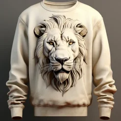 OUKU Men's Graphic Lion Sweatshirts Golf Pullover Sweatshirt Long Sleeve Sweatshirt Crew Neck Fashion Daily Casual 3D Print Vacation Holiday Going out Print Spring & Fall