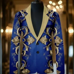 Outlet OUKU Men's Graphic Long Sleeve Turndown Artistic Casual Party Evening Wear Daily Buttons 3D Print Multi Pocket Blue