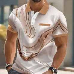 OUKU Men's Graphic Marble Polo Short Sleeve Polo Shirts Collared Shirts Business Casual Outdoor Athleisure Daily Wear 3D Print Buttons Summer Blue Purple Brown