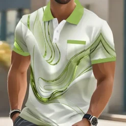 OUKU Men's Graphic Marble Polo Short Sleeve Polo Shirts Collared Shirts Business Casual Outdoor Athleisure Daily Wear 3D Print Buttons Summer Blue Purple Brown