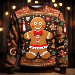 Online OUKU Men's Graphic Merry Christmas Gingerbread Man Sweatshirts Sweatshirt Golf Pullover Sweatshirt Long Sleeve Sweatshirt Crew Neck Fashion Daily Casual 3D Print Vacation Holiday Going out Print Spring