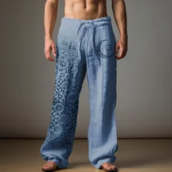 New OUKU Men's Graphic Moon Linen Pants Pants Trousers Baggy Pants Mid Waist Casual Vacation Daily Wear Going out Spring Fall Black Light Brown Blue