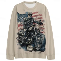 Discount OUKU Men's Graphic Motorcycle Sweatshirts Golf Pullover Sweatshirt Long Sleeve Sweatshirt Hooded Vacation Cool Daily Print Vacation Sports Outdoor Going out Printing Winter Spring & Fall Brown