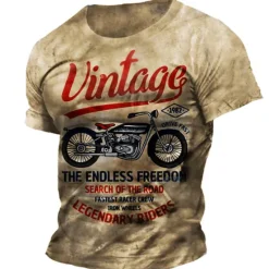 Sale OUKU Men's Graphic Motorcycle T Shirt Distressed T Shirt Short Sleeve T shirt 3D Print Crew Neck Shirt Vintage Fashion Designer Outdoor Daily Sports Blue Brown Green Spring & Summer Clothing Apparel S M L