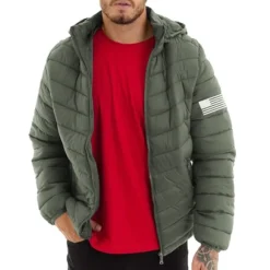 Hot OUKU Men's Graphic National Flag Coat Parka Casual Daily Holiday Going out Print Fall & Winter Hooded Long Sleeve Black Army Green Dark Blue