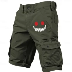 New OUKU Men's Graphic Novelty Smile Face Cargo Shorts Work Shorts Mid Waist Classic Casual Outdoor Camping & Hiking Multiple Pockets Designer Clothing Apparel