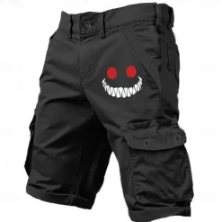 New OUKU Men's Graphic Novelty Smile Face Cargo Shorts Work Shorts Mid Waist Classic Casual Outdoor Camping & Hiking Multiple Pockets Designer Clothing Apparel