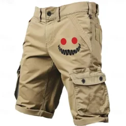 New OUKU Men's Graphic Novelty Smile Face Cargo Shorts Work Shorts Mid Waist Classic Casual Outdoor Camping & Hiking Multiple Pockets Designer Clothing Apparel