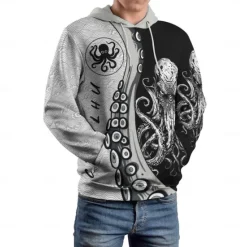 Online OUKU Men's Graphic Octopus Hoodie Hoodies Sweatshirt Fashion Daily Long Sleeve Hooded Vacation Streetwear Printing Fleece Winter Spring & Fall Designer Black Grey