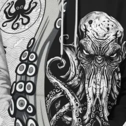 Online OUKU Men's Graphic Octopus Hoodie Hoodies Sweatshirt Fashion Daily Long Sleeve Hooded Vacation Streetwear Printing Fleece Winter Spring & Fall Designer Black Grey