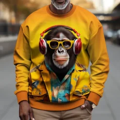Discount OUKU Men's Graphic Orangutan Sweatshirts Golf Pullover Sweatshirt Long Sleeve Sweatshirt Crew Neck Fashion Daily Casual 3D Print Vacation Holiday Going out Print Spring & Fall