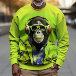 Discount OUKU Men's Graphic Orangutan Sweatshirts Golf Pullover Sweatshirt Long Sleeve Sweatshirt Crew Neck Fashion Daily Casual 3D Print Vacation Holiday Going out Print Spring & Fall