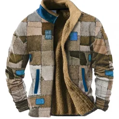 Online OUKU Men's Graphic Patchwork Sweatshirts Zip Sweatshirt Fleece Jacket Outerwear Long Sleeve Sweatshirt Stand Collar Daily Casual Vintage Retro Vacation Holiday Going out Fleece Winter