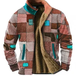 Online OUKU Men's Graphic Patchwork Sweatshirts Zip Sweatshirt Fleece Jacket Outerwear Long Sleeve Sweatshirt Stand Collar Daily Casual Vintage Retro Vacation Holiday Going out Fleece Winter
