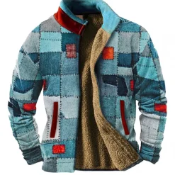 Online OUKU Men's Graphic Patchwork Sweatshirts Zip Sweatshirt Fleece Jacket Outerwear Long Sleeve Sweatshirt Stand Collar Daily Casual Vintage Retro Vacation Holiday Going out Fleece Winter