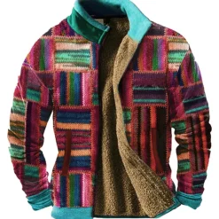 Hot OUKU Men's Graphic Patchwork Sweatshirts Zip Sweatshirt Fleece Jacket Outerwear Long Sleeve Sweatshirt Stand Collar Daily Casual Vintage Retro Vacation Holiday Going out Fleece Winter