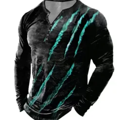 Outlet OUKU Men's Graphic Paw T shirt Henley Shirt Tee Long Sleeve 3D Print Designer Basic Classic Outdoor Daily Sports Spring & Fall Red Blue Purple Green Gray Henley Henley T-Shirt