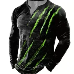 Outlet OUKU Men's Graphic Paw T shirt Henley Shirt Tee Long Sleeve 3D Print Designer Basic Classic Outdoor Daily Sports Spring & Fall Red Blue Purple Green Gray Henley Henley T-Shirt