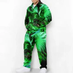 Online OUKU Men's Graphic Phoenix 2pcs 3D Sweatshirt Sets Hoodie Tracksuit Plus Size Set Long Sleeve Long pants Hooded Fashion Designer Casual Daily Sports Going out 3D Print Spring & Fall Blue Orange Green