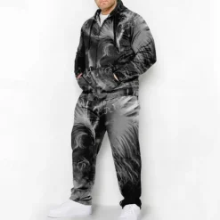Online OUKU Men's Graphic Phoenix 2pcs 3D Sweatshirt Sets Hoodie Tracksuit Plus Size Set Long Sleeve Long pants Hooded Fashion Designer Casual Daily Sports Going out 3D Print Spring & Fall Blue Orange Green