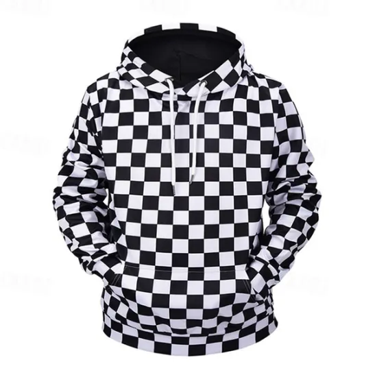 OUKU Men's Graphic Plaid Checkered Check Hoodie Hoodies Sweatshirt Casual Big and Tall Long Sleeve Hooded Daily Sports Streetwear Print Summer Spring Designer Black And White