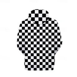 OUKU Men's Graphic Plaid Checkered Check Hoodie Hoodies Sweatshirt Casual Big and Tall Long Sleeve Hooded Daily Sports Streetwear Print Summer Spring Designer Black And White