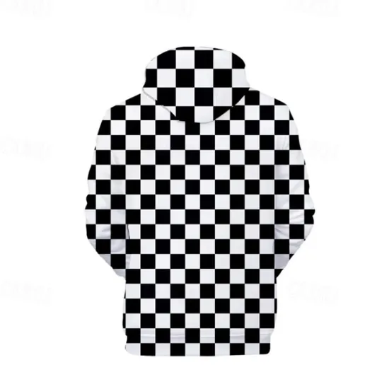 OUKU Men's Graphic Plaid Checkered Check Hoodie Hoodies Sweatshirt Casual Big and Tall Long Sleeve Hooded Daily Sports Streetwear Print Summer Spring Designer Black And White
