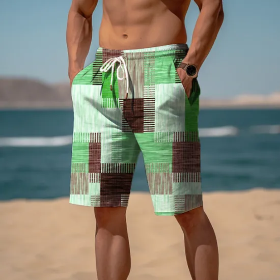 Clearance OUKU Men's Graphic Plaid Color Block Sweat Shorts Beach Shorts Terry Shorts Mid Waist Casual Athleisure Daily Holiday Streetwear Drawstring Elastic Waist 3D Print Designer Clothing Apparel