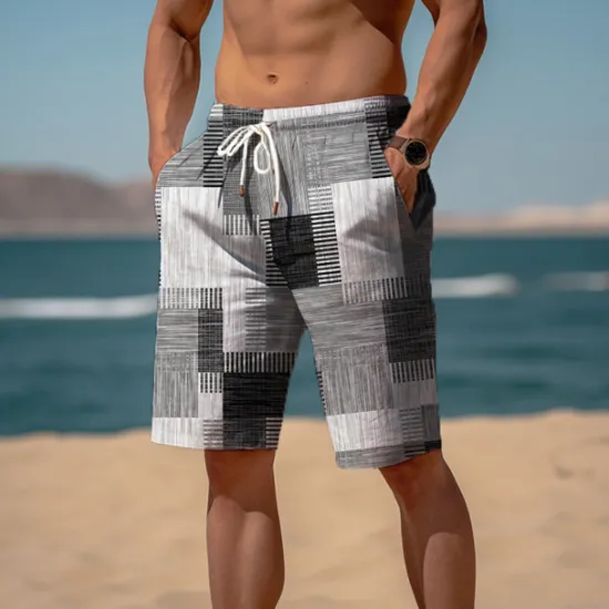 Clearance OUKU Men's Graphic Plaid Color Block Sweat Shorts Beach Shorts Terry Shorts Mid Waist Casual Athleisure Daily Holiday Streetwear Drawstring Elastic Waist 3D Print Designer Clothing Apparel