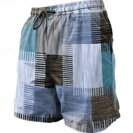 Best OUKU Men's Graphic Plaid Color Block Swim Shorts Board Shorts Swimming Trunks Mid Waist Fashion Streetwear Designer Casual Daily Holiday Pocket Drawstring Elastic Waist Designer Clothing Apparel