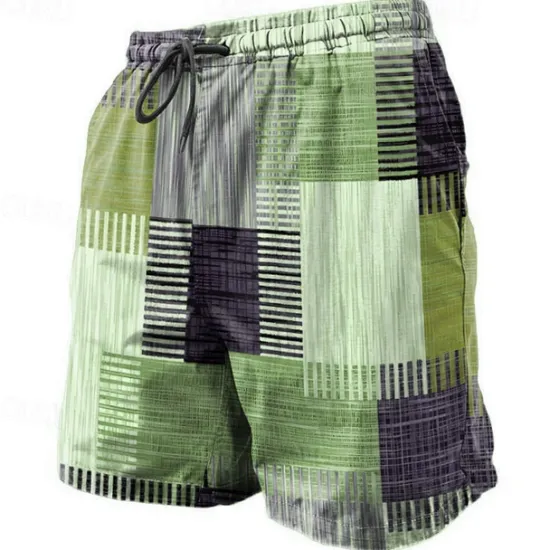 Best OUKU Men's Graphic Plaid Color Block Swim Shorts Board Shorts Swimming Trunks Mid Waist Fashion Streetwear Designer Casual Daily Holiday Pocket Drawstring Elastic Waist Designer Clothing Apparel