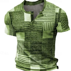 Sale OUKU Men's Graphic Plaid Waffle Henley Shirt Tee Short Sleeve 3D Print Fashion Designer Basic Outdoor Casual Daily Summer Blue Green Khaki Dark Gray Henley Henley T-Shirt