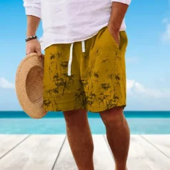 OUKU Men's Graphic Plants Summer Shorts Beach Shorts Mid Waist Streetwear Hawaiian Designer Casual Daily Holiday Elastic Waist 3D Print Drawstring Designer Clothing Apparel