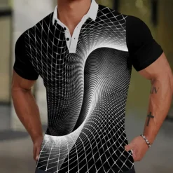 Online OUKU Men's Graphic Polo Shirts Golf Shirt Short Sleeve Polo Shirts Collared Shirts Casual Vacation Wear Rave Wear Party Outfits Buttons 3D Print Summer Spring Blue Green Gray