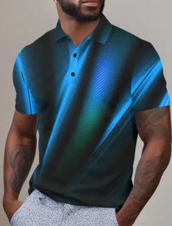 Outlet OUKU Men's Graphic Polo Shirts Golf Shirt Short Sleeve Polo Shirts Collared Shirts Casual Vacation Wear Rave Wear Party Outfits Buttons 3D Print Spring & Summer Yellow Red Blue